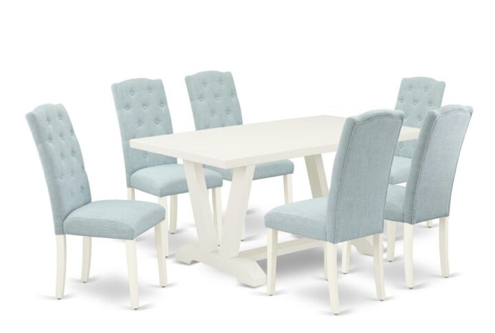 EAST WEST FURNITURE 7-PC MODERN DINING TABLE SET- 6 FABULOUS PARSON DINING CHAIRS AND 1 DINING TABLE