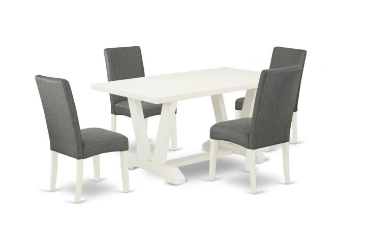 EAST WEST FURNITURE 5-PIECE DINING SET 4 BEAUTIFUL PARSON CHAIRS AND RECTANGULAR DINING TABLE