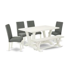 EAST WEST FURNITURE 6-PIECE KITCHEN SET WITH 4 MODERN DINING CHAIRS - INDOOR BENCH AND RECTANGULAR dining table