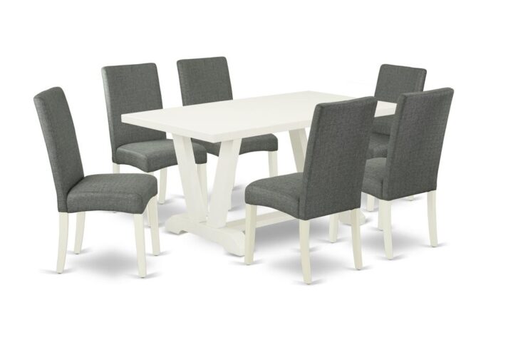 EAST WEST FURNITURE 7-PC MODERN DINING TABLE SET 6 FANTASTIC PARSON DINING CHAIRS AND RECTANGULAR DINETTE TABLE