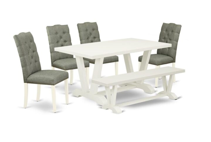 EAST WEST FURNITURE 6-PIECE DINING SET WITH 4 DINING CHAIRS - DINING ROOM BENCH AND RECTANGULAR MODERN DINING TABLE