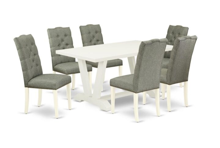 EAST WEST FURNITURE 7-PC KITCHEN TABLE SET 6 LOVELY PARSONS CHAIRS AND RECTANGULAR DINING TABLE