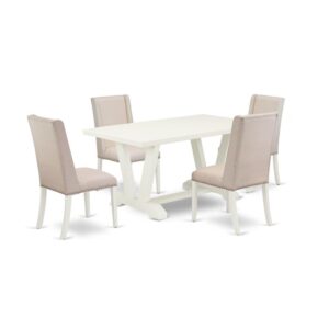 EAST WEST FURNITURE 5-PIECE RECTANGULAR DINING ROOM TABLE SET WITH 4 PADDED PARSON CHAIRS AND RECTANGULAR DINING TABLE