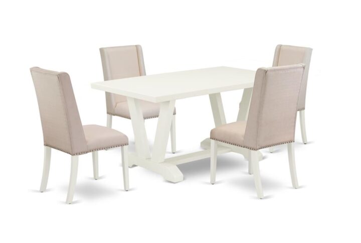 EAST WEST FURNITURE 5-PIECE RECTANGULAR DINING ROOM TABLE SET WITH 4 PADDED PARSON CHAIRS AND RECTANGULAR DINING TABLE