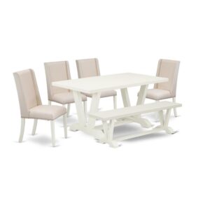 EAST WEST FURNITURE 6-PIECE KITCHEN SET WITH 4 PARSON DINING CHAIRS - INDOOR BENCH AND RECTANGULAR DINING TABLE