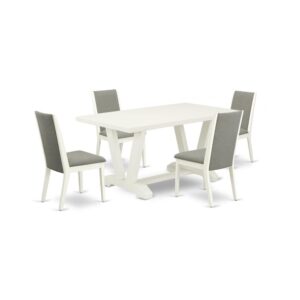 EAST WEST FURNITURE 5-PIECE DINING SET WITH 4 PADDED PARSON CHAIRS AND RECTANGULAR WOOD DINING TABLE