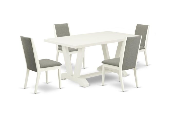 EAST WEST FURNITURE 5-PIECE DINING SET WITH 4 PADDED PARSON CHAIRS AND RECTANGULAR WOOD DINING TABLE