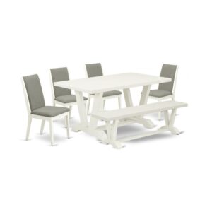EAST WEST FURNITURE 6-PIECE KITCHEN TABLE SET WITH 4 PADDED PARSON CHAIRS - INDOOR BENCH AND RECTANGULAR DINING TABLE