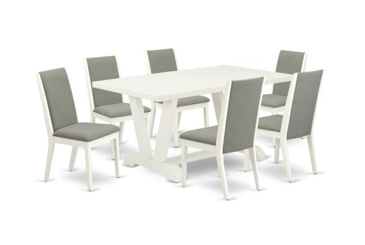 EAST WEST FURNITURE 7-PIECE RECTANGULAR TABLE SET WITH 6 DINING CHAIRS AND RECTANGULAR MODERN DINING TABLE