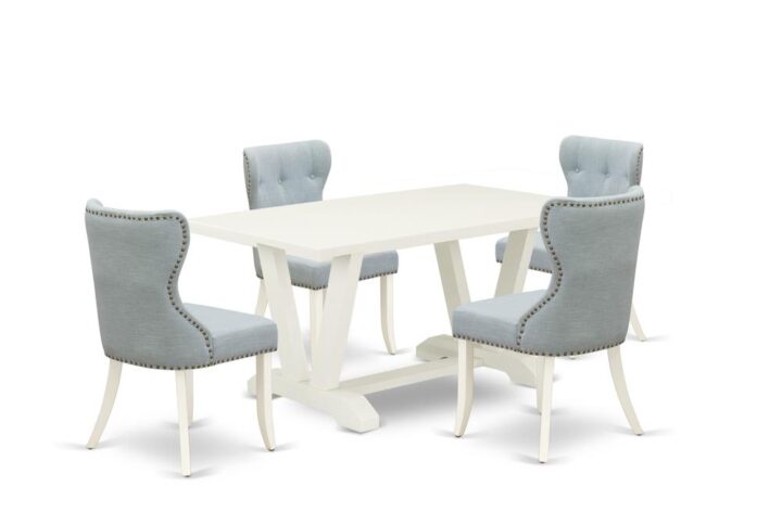 EAST WEST FURNITURE 5-Pc DINING TABLE SET- 4 FANTASTIC DINING CHAIRS AND 1 MODERN DINING ROOM TABLE