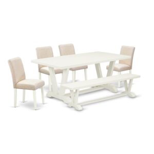 EAST WEST FURNITURE 6-PC DINETTE SET WITH 4 DINING ROOM CHAIRS - SMALL BENCH AND RECTANGULAR DINING TABLE