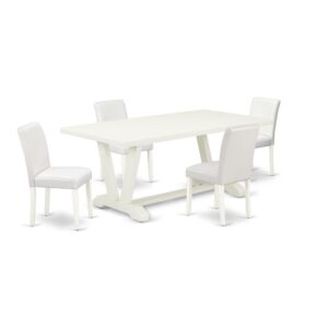 EAST WEST FURNITURE 5-PIECE DINING SET WITH 4 UPHOLSTERED DINING CHAIRS AND KITCHEN RECTANGULAR TABLE