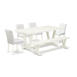 EAST WEST FURNITURE 6-PC DINETTE SET WITH 4 KITCHEN PARSON CHAIRS - WOOD BENCH AND RECTANGULAR DINING ROOM TABLE