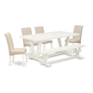 EAST WEST FURNITURE 6-PC DINING TABLE SET WITH 4 DINING CHAIRS - KITCHEN BENCH AND KITCHEN RECTANGULAR TABLE