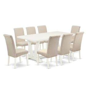 EAST WEST FURNITURE 9-PIECE DINING TABLE SET 8 LOVELY DINING ROOM CHAIRS AND RECTANGULAR DINING TABLE