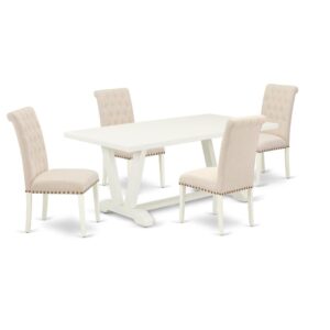 EAST WEST FURNITURE 5-PC DINING ROOM SET WITH 4 UPHOLSTERED DINING CHAIRS AND rectangular TABLE