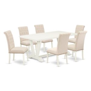 EAST WEST FURNITURE 7-PC DINING SET 6 STUNNING DINING CHAIRS AND WOOD TABLE