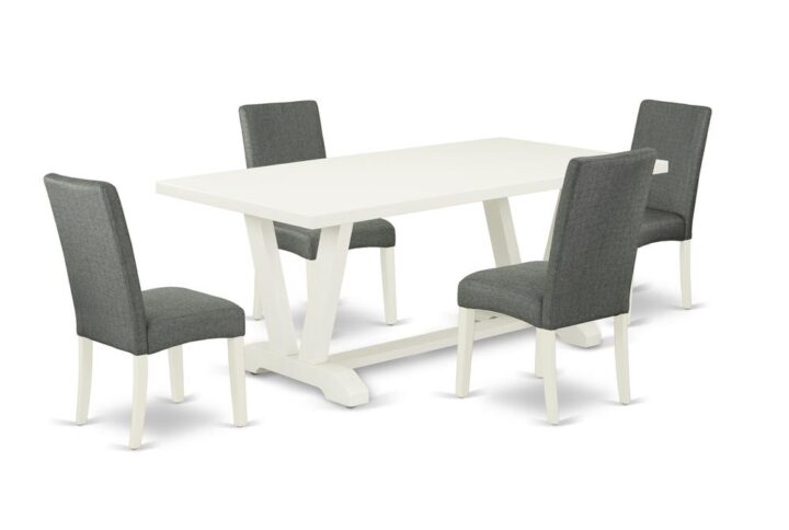EAST WEST FURNITURE 5-PIECE KITCHEN DINING TABLE SET 4 GORGEOUS PARSON CHAIRS AND RECTANGULAR KITCHEN DINING TABLE