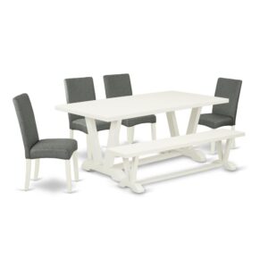 EAST WEST FURNITURE 6-PC KITCHEN TABLE SET WITH 4 KITCHEN PARSON CHAIRS - DINING BENCH AND RECTANGULAR KITCHEN TABLE