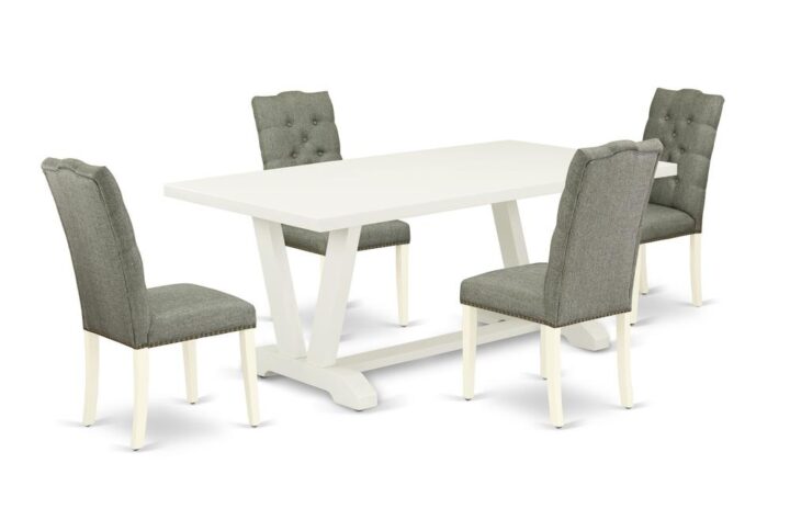 EAST WEST FURNITURE 5-PIECE DINING TABLE SET- 4 EXCELLENT PARSON DINING ROOM CHAIRS AND 1 MODERN RECTANGULAR DINING TABLE