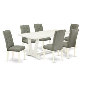 EAST WEST FURNITURE 7-PC KITCHEN ROOM TABLE SET- 6 WONDERFUL KITCHEN CHAIRS AND 1 RECTANGULAR TABLE