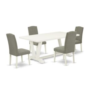 EAST WEST FURNITURE 5-PIECE MODERN DINING TABLE SET WITH 4 PARSON DINING CHAIRS AND rectangular TABLE