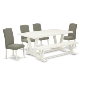 EAST WEST FURNITURE 6-PIECE DINETTE SET WITH 4 KITCHEN PARSON CHAIRS - DINING ROOM BENCH AND rectangular TABLE