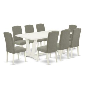 EAST WEST FURNITURE 9-PIECE DINING ROOM TABLE SET 8 LOVELY DINING ROOM CHAIRS AND RECTANGULAR WOOD TABLE