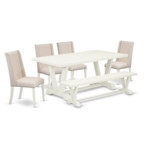 EAST WEST FURNITURE 6-PIECE DINING TABLE SET WITH 4 MODERN DINING CHAIRS - KITCHEN BENCH AND RECTANGULAR KITCHEN TABLE