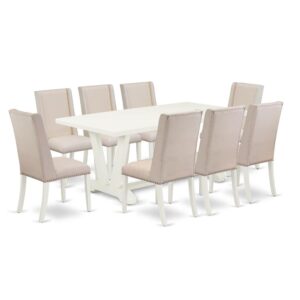 EAST WEST FURNITURE 9-PC DINING SET WITH 8 PADDED PARSON CHAIRS AND KITCHEN RECTANGULAR TABLE