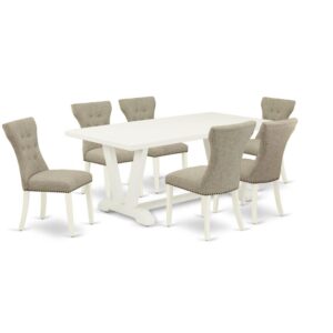 EAST WEST FURNITURE 7-PC DINING ROOM TABLE SET- 6 AMAZING DINING PADDED CHAIRS AND 1 WOOD DINING TABLE
