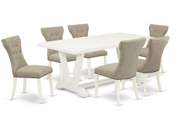 EAST WEST FURNITURE 7-PC DINING ROOM TABLE SET- 6 AMAZING DINING PADDED CHAIRS AND 1 WOOD DINING TABLE