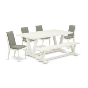EAST WEST FURNITURE 6-PC KITCHEN SET WITH 4 KITCHEN CHAIRS - WOODEN BENCH AND rectangular TABLE