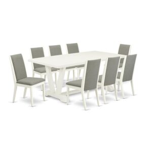 EAST WEST FURNITURE 9-PIECE DINING TABLE SET WITH 8 UPHOLSTERED DINING CHAIRS AND RECTANGULAR WOOD TABLE