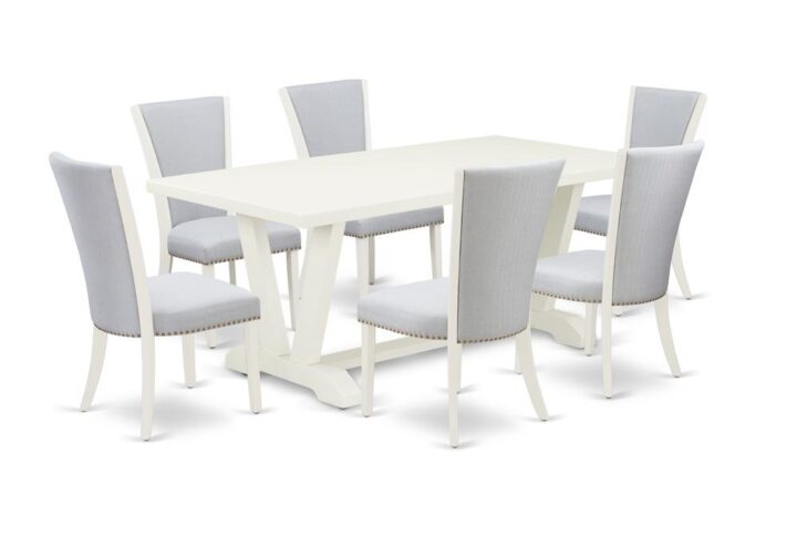 EAST WEST FURNITURE 7 - PIECE KITCHEN TABLE SET INCLUDES 6 UPHOLSTERED CHAIRS AND RECTANGULAR TABLE