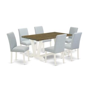 EAST WEST FURNITURE 7 - PIECE KITCHEN TABLE SET INCLUDES 6 UPHOLSTERED DINING CHAIRS AND RECTANGULAR MODERN KITCHEN TABLE