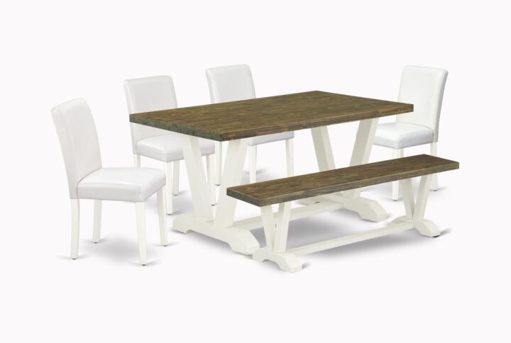 EAST WEST FURNITURE 6-PC DINING ROOM TABLE SET WITH 4 PADDED PARSON CHAIRS - WOOD BENCH AND rectangular TABLE