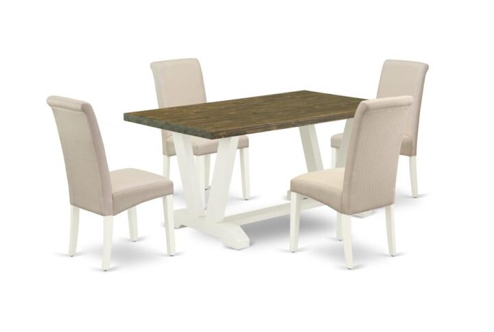 EAST WEST FURNITURE 5-PIECE DINING ROOM TABLE SET WITH 4 PARSON CHAIRS AND RECTANGULAR WOOD TABLE