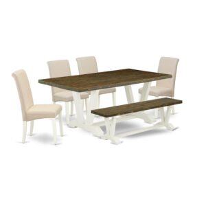 EAST WEST FURNITURE 6-PIECE DINETTE SET WITH 4 DINING CHAIRS - KITCHEN BENCH AND RECTANGULAR DINING TABLE