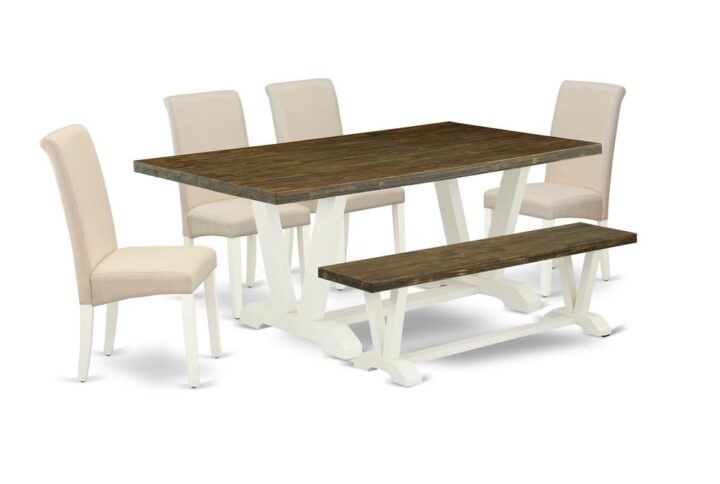 EAST WEST FURNITURE 6-PIECE DINETTE SET WITH 4 DINING CHAIRS - KITCHEN BENCH AND RECTANGULAR DINING TABLE