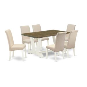 EAST WEST FURNITURE 7-PIECE DINETTE SET WITH 6 PARSON DINING ROOM CHAIRS AND RECTANGULAR WOOD DINING TABLE