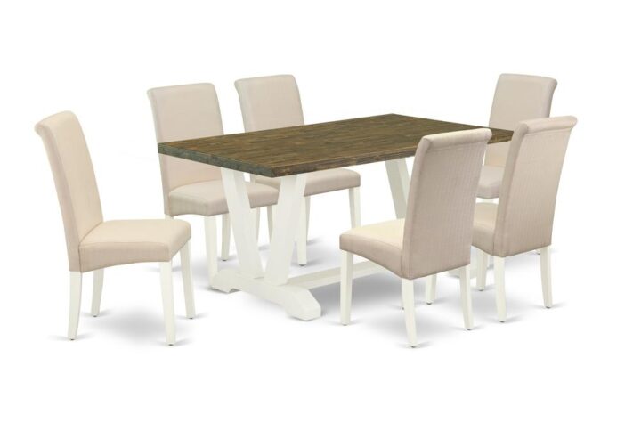 EAST WEST FURNITURE 7-PIECE DINETTE SET WITH 6 PARSON DINING ROOM CHAIRS AND RECTANGULAR WOOD DINING TABLE
