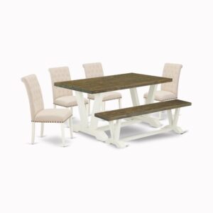EAST WEST FURNITURE 6-PC RECTANGULAR TABLE SET WITH 4 PARSON DINING CHAIRS - DINING BENCH AND RECTANGULAR DINING ROOM TABLE