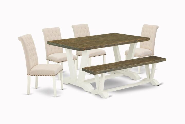 EAST WEST FURNITURE 6-PC RECTANGULAR TABLE SET WITH 4 PARSON DINING CHAIRS - DINING BENCH AND RECTANGULAR DINING ROOM TABLE