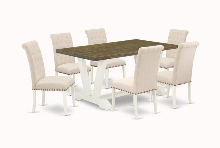 EAST WEST FURNITURE 7-PIECE RECTANGULAR TABLE SET WITH 6 PARSON DINING ROOM CHAIRS AND RECTANGULAR DINING ROOM TABLE