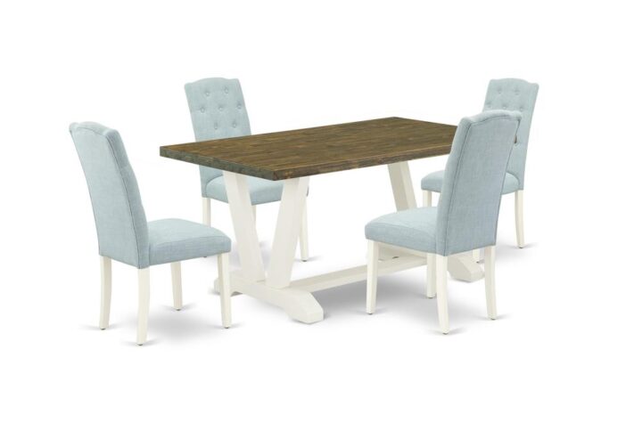 EAST WEST FURNITURE 5-PIECE DINING ROOM SET- 4 AMAZING DINING CHAIRS AND 1 WOOD DINING TABLE