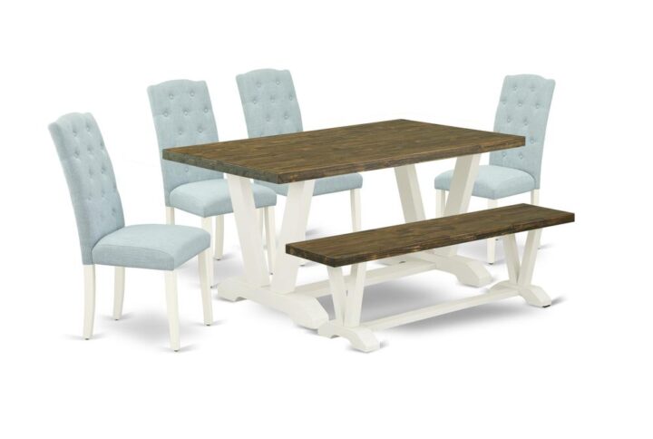 EAST WEST FURNITURE 6-PIECE DINING ROOM TABLE SET- 4 FABULOUS DINING CHAIR