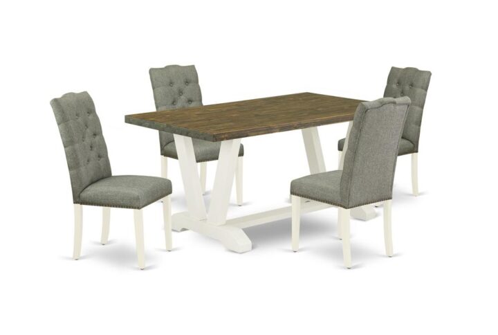 EAST WEST FURNITURE 5-Pc DINING TABLE SET- 4 FABULOUS Parson DINING ROOM CHAIRS AND 1 MODERN RECTANGULAR DINING TABLE