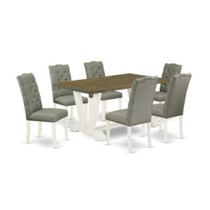 EAST WEST FURNITURE 7-PIECE DINETTE ROOM SET- 6 FANTASTIC PADDED PARSON CHAIR AND 1 DINING TABLE