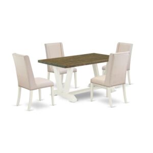 EAST WEST FURNITURE 5-PC DINING ROOM TABLE SET WITH 4 PADDED PARSON CHAIRS AND KITCHEN RECTANGULAR TABLE